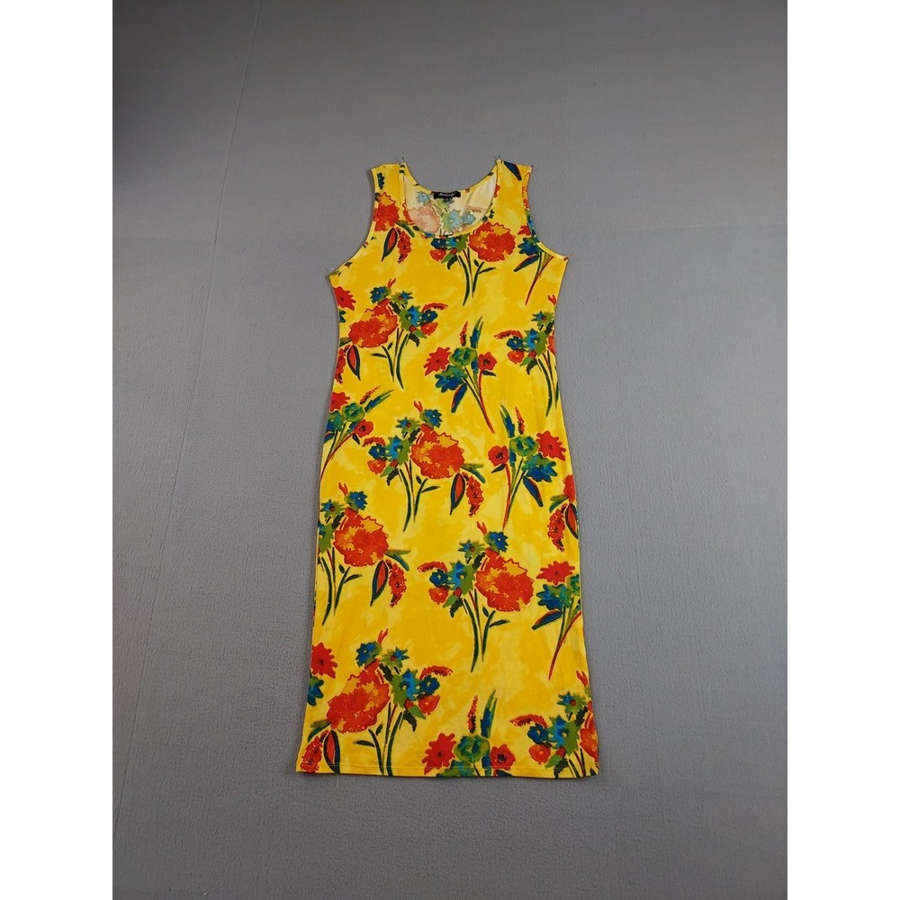 Absolutely Women Dresses XL Yellow Floral Round Neck Sleeveless Pullover Casual